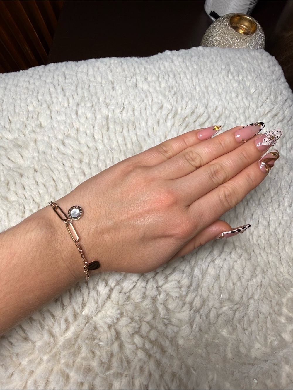 Rose Gold Crystal Charm Chain Bracelet - Women's Jewelry
